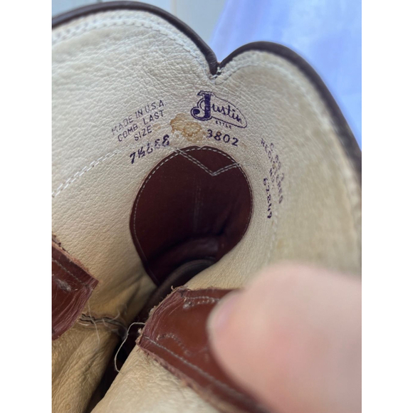 Unisex Justin Brown Western Cowboy Boots Size men’s size 7.5‎ made in USA - Picture 2 of 15